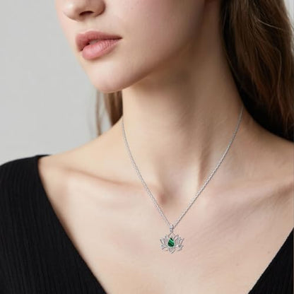 Lotus Necklaces for Women 925 Sterling Silver 7 Chakra/Yin Yang Pendant Necklace Spiritual Lotus Jewelry Birthday Yoga Gifts - style: Malachite-Lotus