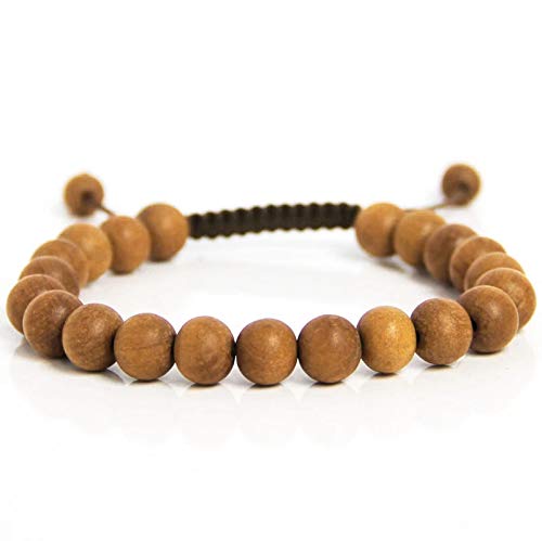 Sandalwood Bracelet for Women Men Buddhist Prayer Strand Chandan Bracelet Handmade Stretchable Elastic Sandalwood Beaded Wristbands for Yoga Meditation - style: 8mm Beads - Adjustable