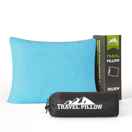 Small Shredded Memory Foam Pillow, Camping Pillow Travel Pillow - Compressible Medium Firm, Breathable Cover, Ideal Backpacking Hiking, Airplane and Car (Sky Blue, S) - color: Sky Blue, size: S-16 X 12 Inch