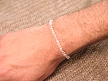 BERGERLIN Real natural stone bracelet - Tested and certified in Germany - Genuine bracelets with 925 Sterling silver pearl and faceted pearls - color: Clear Quartz, size: Medium