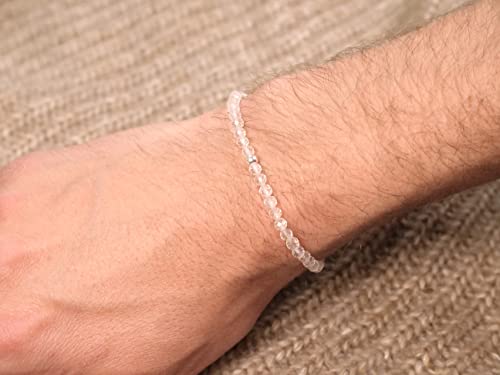 BERGERLIN Real natural stone bracelet - Tested and certified in Germany - Genuine bracelets with 925 Sterling silver pearl and faceted pearls - color: Clear Quartz, size: Large