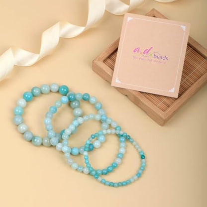 AD Beads Handmade Gemstone Stretch Elastic Bracelet Crystal Healing Reiki Nature's Beauty and Spiritual Essence Unisex - color: Amazonite (Unlock Your True Self), size: 8mm