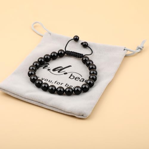 AD Beads Unisex 8mm Gemstone Bracelets Healing Macrame Adjustable 7-9 Inches || wear this healing natural gemstone bracelet help to erase your pain and fear || recover your energy||| - color: Black Tourmaline