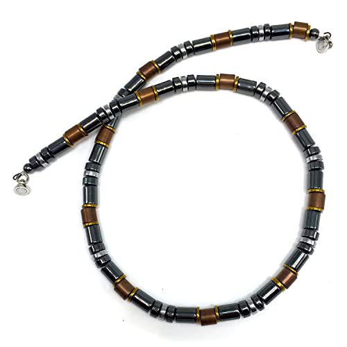 Healing Stress Anxiety Meditation Grounding Energy Gemstone Necklace Series - color: Black & Bronze Hematite -6 mm- Stone Tube Beads
