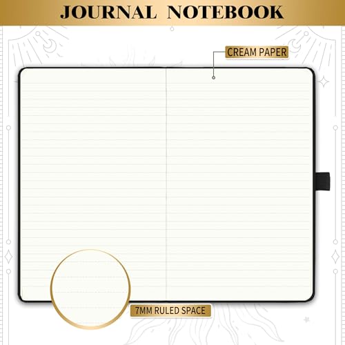 Artfan Ruled Notebook/Journal – Premium Thick Paper Classic Writing Notebook with Pocket + Page Dividers Gifts, Banded, Large, 128 Pages, Hard Cover, Lined (5.3" x 8.26") - Goddess Of the Moon - color: BLACK5