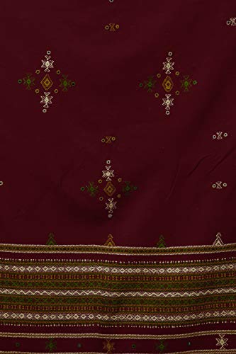 Exotic India Shawl from Kutch with Embroidered Bootis and Mirrors - Wool - color: Trekking Green