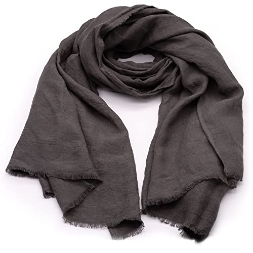 Zen Minded SyuRo Hand Woven Fringed Japanese Hamamatsu Linen Scarf & Throw - Charcoal Grey