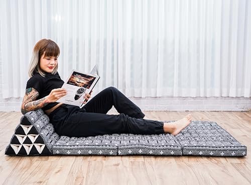 Leewadee 3-Fold Mat XXL with Triangle Cushion – Firm TV Pillow, Foldable Mattress with Cushion Made of Eco-Friendly Kapok, 67 x 31 inches, Black - color: Cbt4 - Black, size: 3 seating segments XL