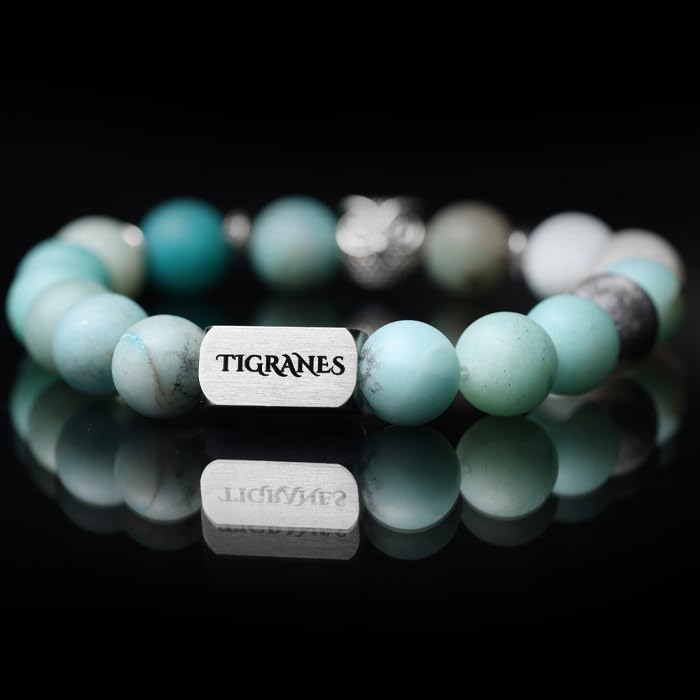 Tigranes Premium Natural Stone Bracelet Collection – Handmade Gemstone Jewelry in Luxury Branded Gift Box - style: Amazonte Beads 10mm