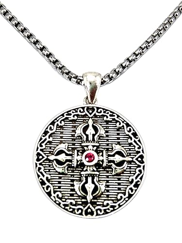 Handmade Sterling Silver plated lucky animals pendant necklace Good luck elephant/Lucky Fox/Good wealth Pixiu/Family Tree/Sun/Buddhism cross/Maitreya Buddha/Phoenix jewelry gifts for women men - color: Buddhism cross