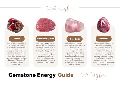 Love Energy Crystal Bracelet for Women Garnet, Quartz, Rose Quartz, Rhodonite, Moonstone for Mothers Days Gift, Birthday, Christmas Healing Gemstone Bracelet