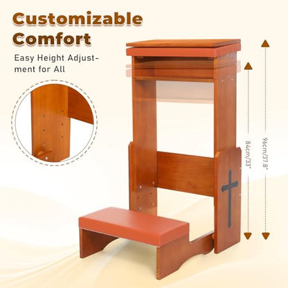 Prayer Kneeler Bench with Book Rest, Adjustable Height Foldable Kneeling Bench with Thick Padding, Portable Prayer Stool for Home, Church and Meditation