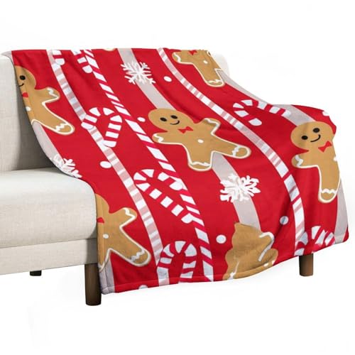 Men's Soft Winter Warm Blanket Soft Cozy Flannel Blanket Decor Sofa Couch Cover Christmas Red Gingerbread Cookies Candy Canes - color: Color282, size: 30"x40"