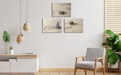 Apicoture Zen Stone Canvas Wall Art Zen Stone Sand Prints Canvas Art Calm Peaceful Still Life Wall Art for Spa Room Decor Framed 12x16inchx3pcs