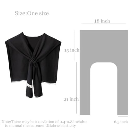 Sweater Shawl Wraps for Women Fashion Knitted Shoulder Shawls Ponchos Casual Sweaters Scarf Cape Wraps with Sleeves - color: 08 Black/White Trim