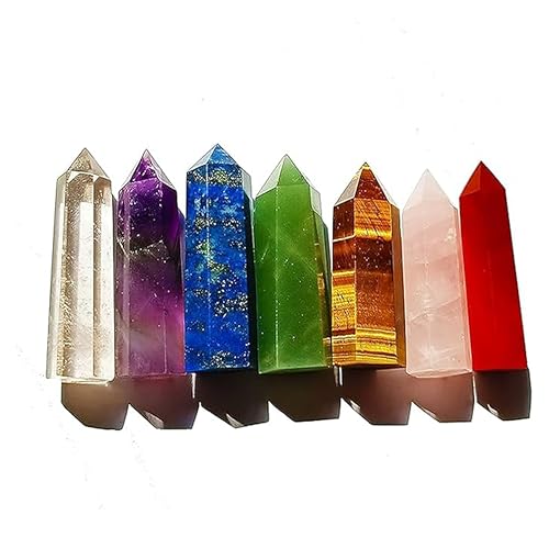 Sets of 7/8/10 Pcs Healing Crystal Stone Wands,Hexagona,Single Pointed,Chakra 6 Faceted Column Prism,Reiki Gemstones,Energy Balance,Meditation Natural Gem Kits Home Decor (7pc A Set) - color: 7pc a Set