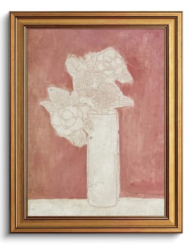 Vintage Gold Framed Wall Art - Pink Abstract Floral Canvas Art Prints Boho Flower Botanical Pictures Wall Decor Aesthetic Painting Artwork for Living Room Bedroom Bathroom 12x16in - color: Pink, size: 12x16in Gold Framed