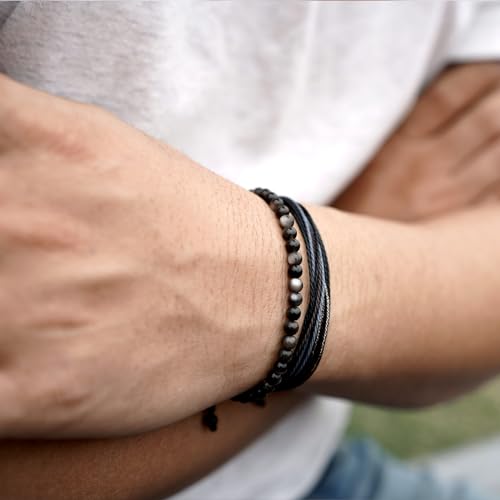 Mezcla Vida Natural Stone Beaded Bracelets for Men Women Unisex Adjustable Waterproof Rope Bracelets Set Valentine's Day Birthday Gifts for Boyfriend Husband Him