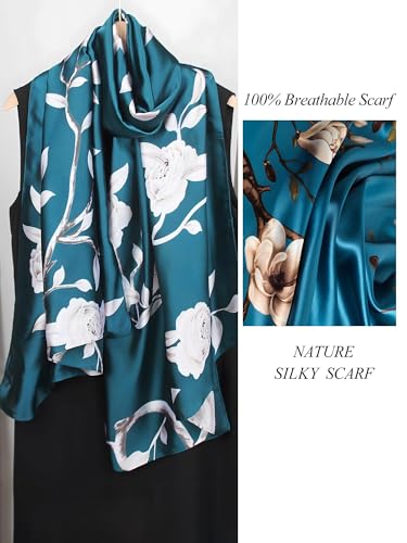Large Shawl Scarf For Women Lightweight Wraps Silky Headscarf Long Sunscreen Scarfs - color: T3 Blue Peony / 70"x 35"