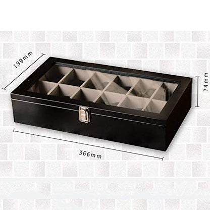 Large Solid Wood Storage Box with 12 Compartments and Glass Lid - Multi-Functional Organizer for Home, Office, Crafts, and Toys - size: white