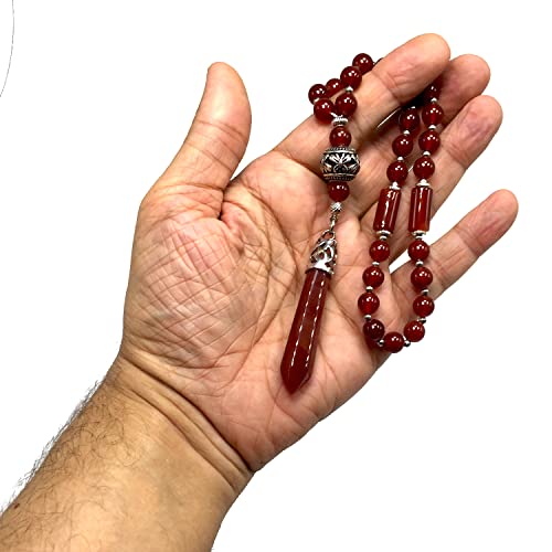 Mala Prayer Beads - Mala Necklace - Tibetan Mala Prayer Beads Meditation Beads Yoga Necklace - color: (POCKET MALA)-Red Agate Natural Stone -8 mm- 27 Beads