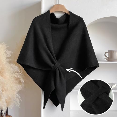 RIIQIICHY Shawl Wrap Women Pashmina Triangle Cape Knit Sweater Scarf for Fall Winter Fashion Accessory - color: Black