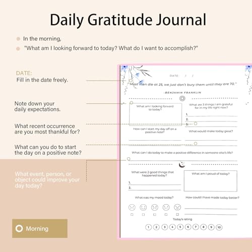 Gratitude Journal for Women & Men – Daily Mindfulness Journal with Positivity Tracker, Happiness Exercises, and Guided Reflective Writing – Self-Care Journal for Personal Growth (Pink) - color: Pink