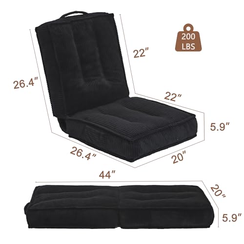 Adjustable Floor Chair with Back Support, 6-Position, Folding Japanese Meditation Tatami Chair, Comfy Gaming Chairs for Adults, Accent Sofa Reading Chairs, Living Room, Bedroom, Black - color: Black