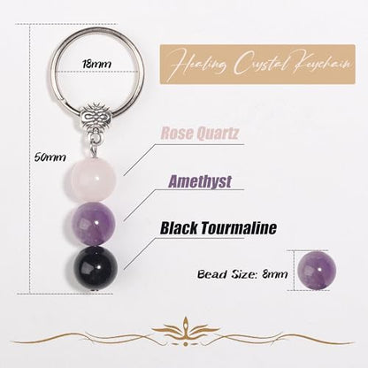 Healing Crystal Keychain Gift for New Beginnings Calming Anxiety Luck Protection Natural Gemstone Keychain for Women - color: Anxiety Relief
