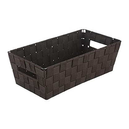 Simplify Extra Long Shelf Woven Strap Tote | Decorative Storage Basket | Built in Handles | Organization | Closet | Bedroom | Bathroom | Nursery | Accessories | Toys | Gifts | 1 Pack | Chocolate