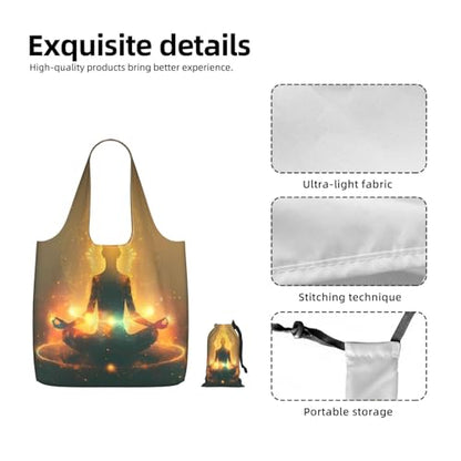 Yoga Meditation (4) For Foldable Shopping Bag, Washable Storage Tote For Work And Travel