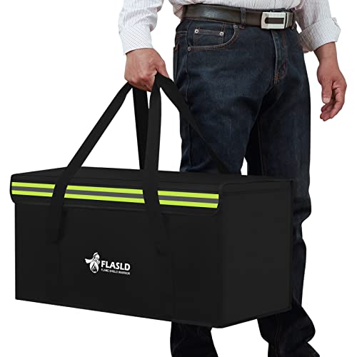 FLASLD Large Fireproof Lipo Bag for 200Ah Lithium Battery Storage and Charging, 22 x 9 x 9.5in E-bike Battery Bag Waterproof Box for Documents and Valuables