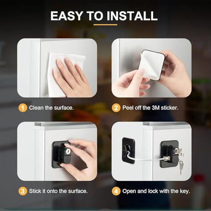 Fridge Lock, 2PCS Upgraded Refrigerator Lock for Freezer, Cabinets and Drawers, Air Fryer, Closets, Windows, Doors, Durable ABS with Adhesive Backing, Easy Install, No Tools Needed, Black & White - color: Black/White