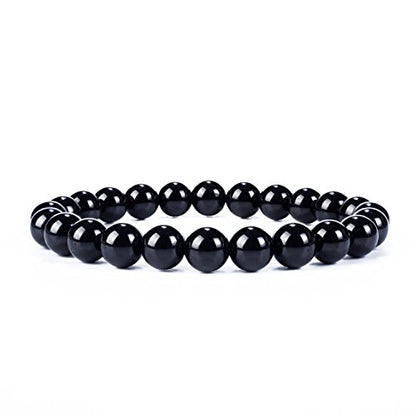Cherry Tree Collection Gemstone Beaded Stretch Bracelet 8mm Round Beads 7" - color: Black Tourmaline
