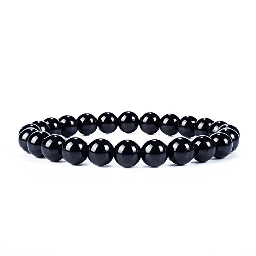 Cherry Tree Collection Gemstone Beaded Stretch Bracelet 8mm Round Beads 7" - color: Black Tourmaline