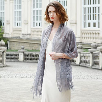 RIIQIICHY Shawls and Wraps for Evening Dresses Scarfs for Women Pashmina Wedding Formal Shawl - color: Grey-1