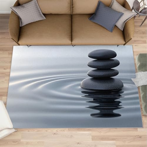 Zen Spa Area Rug 5x6 - Minimalist Still Life Stones Area Rugs for Kitchen, Meditation Pebbles Bedroom Area Rug Kids Low Pile Rug for Indoor Outdoor Hardwood Floors Home Decor
