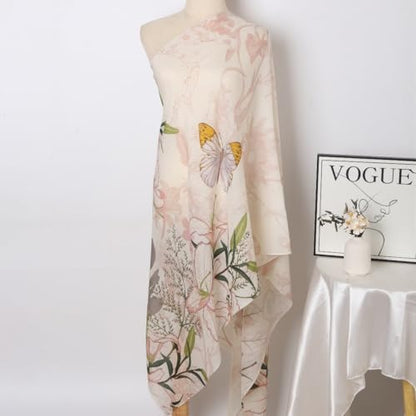 Cashmere-soft Mercerized wool Shawl Pashmina Lightweight Travel Wrap & Evening Scarf |Office |Wedding - color: Butterfly Lily Beige