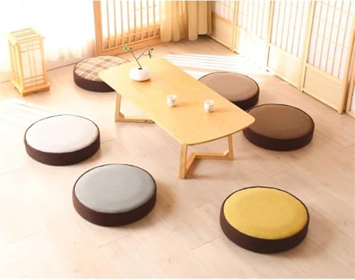 Meditation Floor Cushion, Seat Cushion Straw Futon Cushion Household Circular Breathable Linen Yoga Pillow Cotton Thread Woven 10cm Thick Meditation Pillow(Beige)