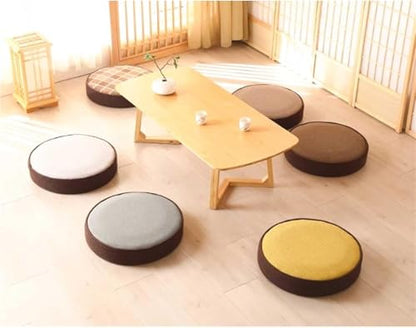 Meditation Floor Cushion, Seat Cushion Straw Futon Cushion Household Circular Breathable Linen Yoga Pillow Cotton Thread Woven 10cm Thick Meditation Pillow(Beige)