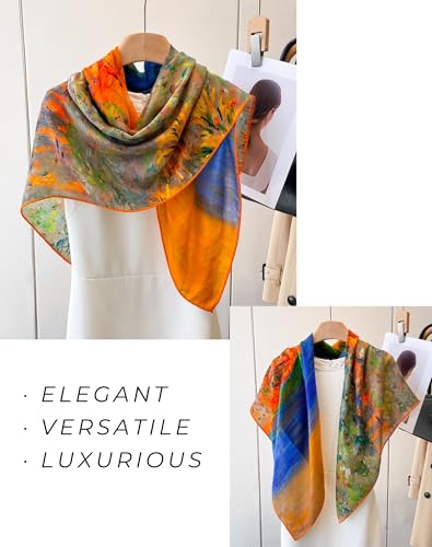 PoeticEHome Cashmere Scarf Wrap 36"x36" - Featherlight & Wrinkle-Free Artistic Square Shawl for Travel & Office, Gift Ready - color: Burgo Marina at Bordighera - 36"