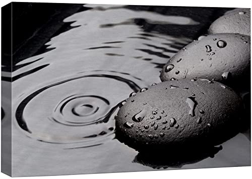 wall26 Canvas Print Wall Art Black Rocks with Ripples in The Water Floral Nature Photography Realism Bohemian Scenic Relax/Calm Cool for Living Room, Bedroom, Office - 12"x18" - color: 42. Black Rocks on a Lake, size: 18"L x 12"W
