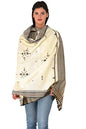 Exotic India Shawl from Kutch with Embroidered Bootis and Mirrors - Wool - color: Winter White