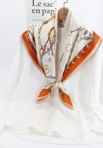 100% Pure Mulberry Silk Scarf 35" Large Square Lightweight Headscarf –Women’s Hair Wraps-With Gift Packed - color: Belts-creamy White