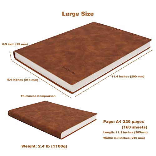 Large Lined Notebook Journal for Writing, Soft Faux Leather Cover, 100GSM Papers, 320 Pages, A4 8.4x11.4 inches Note Book for Work Men Business (Brown,Ruled) - color: Brown,Ruled
