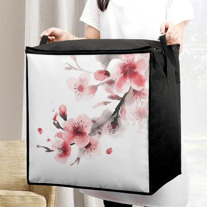 Clothes Storage Bag Personalized Durable Foldable Large Toy Storage Bags with Zipper Moving Bags Luggage Organizer Cherry Florals Printed Bags