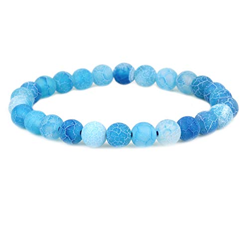 Keleny Gem Semi Precious Gemstones 8mm Natural Quartzite Stone Round Beads Rock Crystal Jasper Stretch Bracelet 7 Inch Unisex - color: 8mm Sky-Blue Weathered Agate