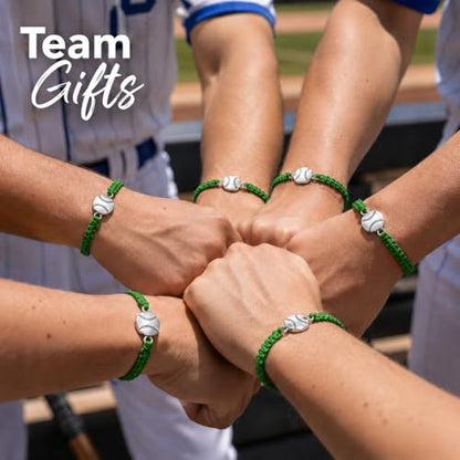 Sportybella - Baseball Bracelet, Baseball Jewelry, Adjustable Braided Baseball Bracelet, Baseball Gifts, Baseball Accessories - color: Green