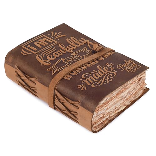 LEATHER VILLAGE Leather Bound Vintage Journal for Men & Women – Handmade Christian Bible Verse Embossed Journal, 200 Deckle Edge Watercolor Pages for Writing, Prayer & Gifting, 7" x 5", Vintage Brown - color: Vintage Brown