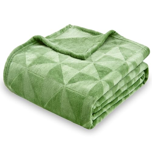 Triangle Textured Flannel Fleece Throw Blanket, Super Soft Lightweight Cozy Warm Plush Blanket for Bed Couch Sofa, 50 x 60 Inches, Sage Green - color: Sage Green, size: 50x60 IN